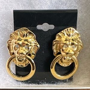 Kenneth Jay Lane Lions Head Pierced Earrings